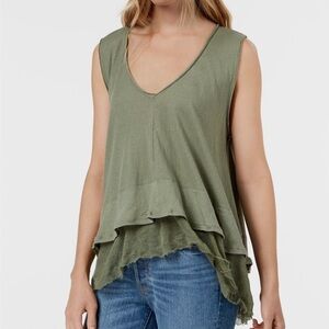Free People Peachy Tee Tiered Frayed Hem Sleeveless Top Layered Hi Low Hem